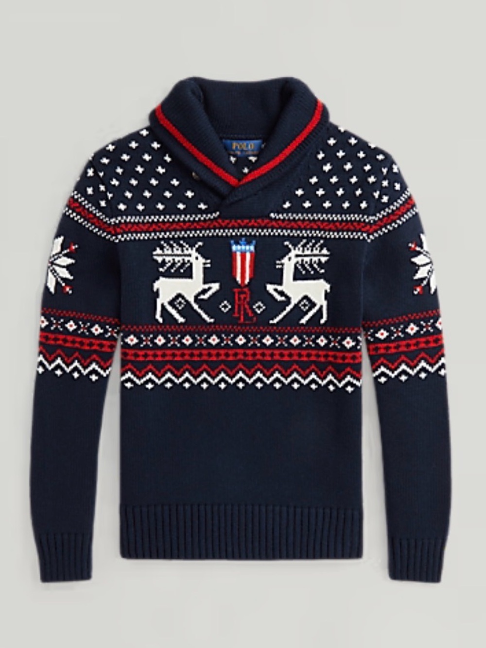 Polo by Ralph Lauren Navy Reindeer Cotton-Blend Shawl Sweater
